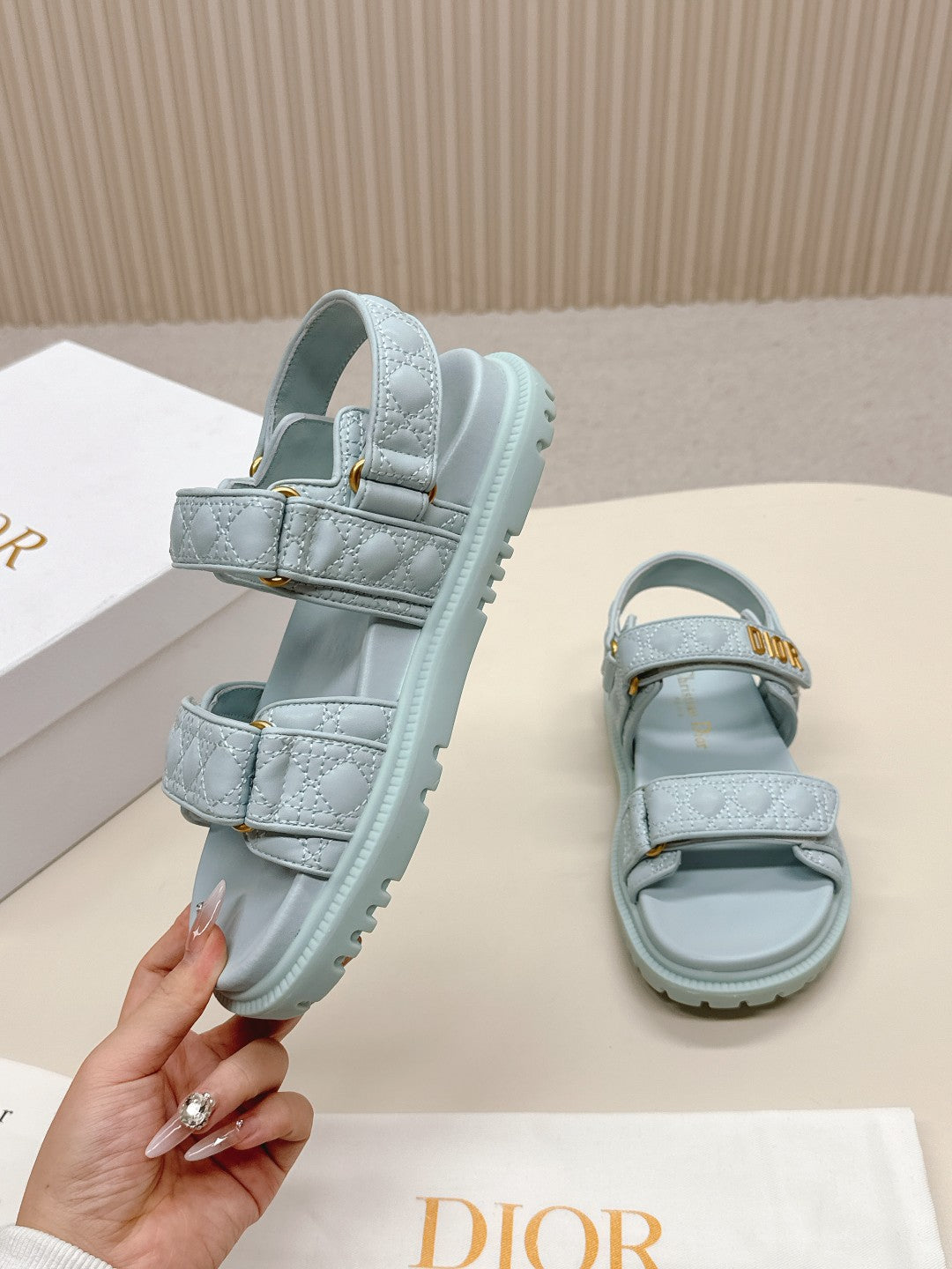 DIOR BACK-STRAP SANDALS 25S IN PASTEL BLUE CALFSKIN
