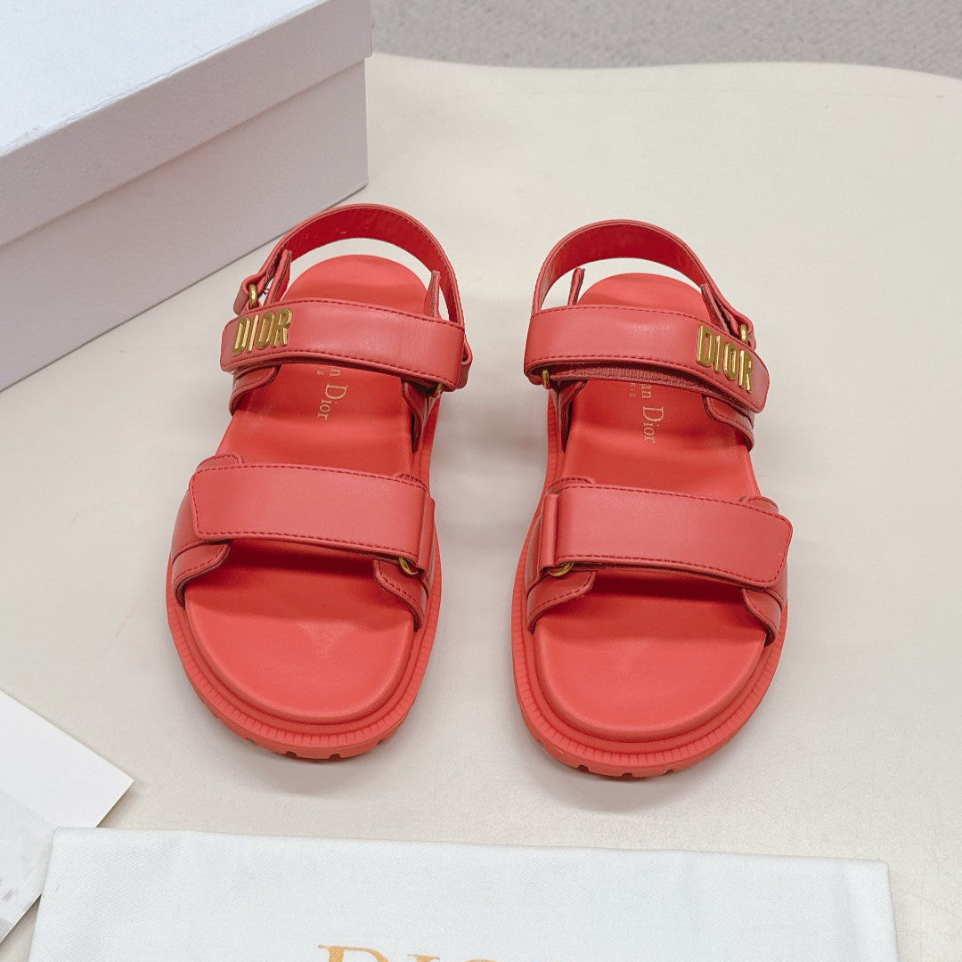 DIOR BACK-STRAP SANDALS 25S IN STRAWBERRY PINK CALFSKIN WITH GOLD HARDWARE