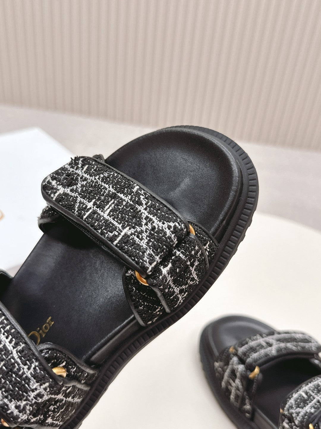 DIOR BACK-STRAP SANDALS 25S IN BLACK TWEED AND CALFSKIN