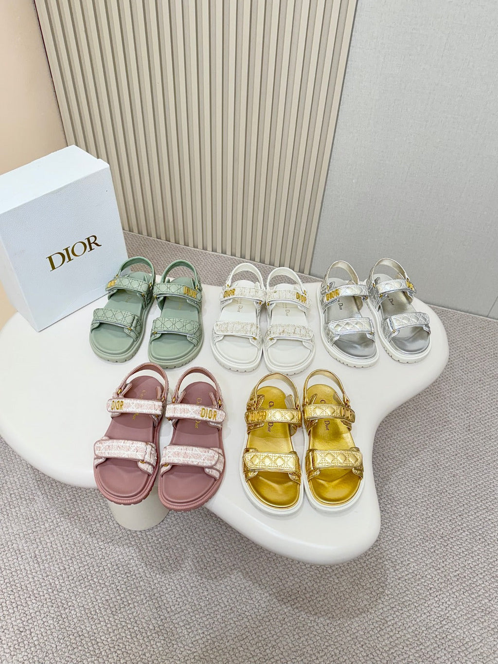 DIOR BACK-STRAP SANDALS 25S IN PALE TEAL GRAY CALFSKIN