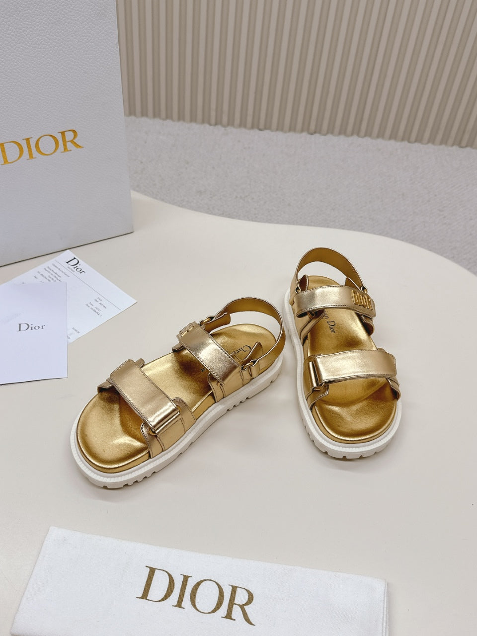 DIOR BACK-STRAP SANDALS 25S IN GOLD CALFSKIN WITH GOLD HARDWARE