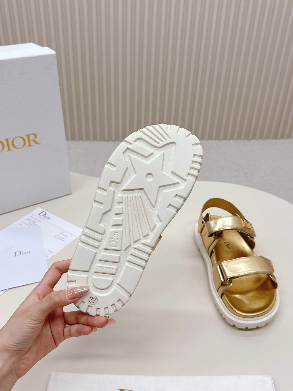 DIOR BACK-STRAP SANDALS 25S IN GOLD CALFSKIN WITH GOLD HARDWARE