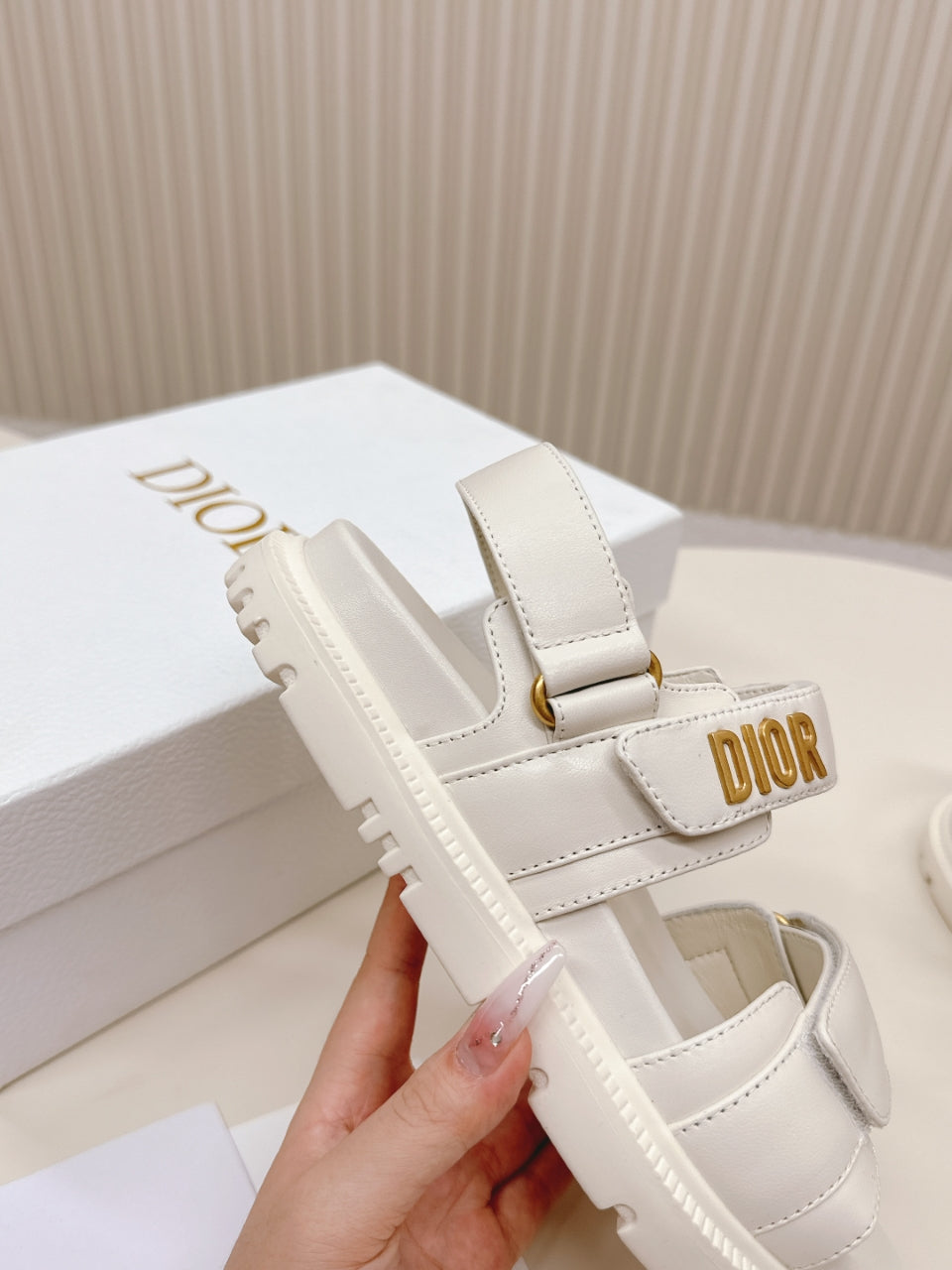DIOR BACK-STRAP SANDALS 25S IN CREAM WHITE CALFSKIN WITH GOLD HARDWARE