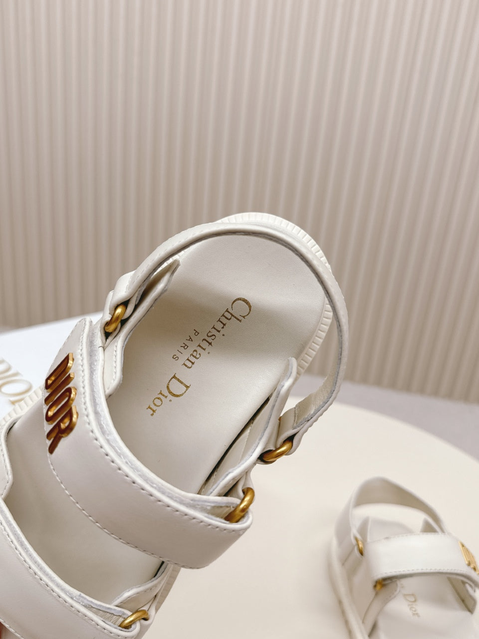 DIOR BACK-STRAP SANDALS 25S IN CREAM WHITE CALFSKIN WITH GOLD HARDWARE