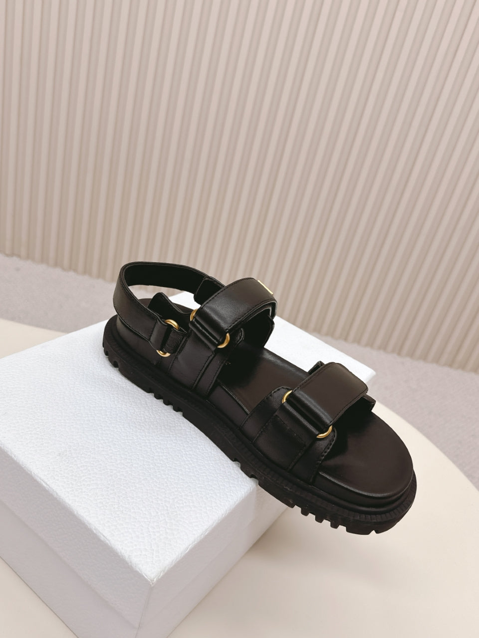 DIOR BACK-STRAP SANDALS 25S IN BLACK CALFSKIN WITH GOLD HARDWARE