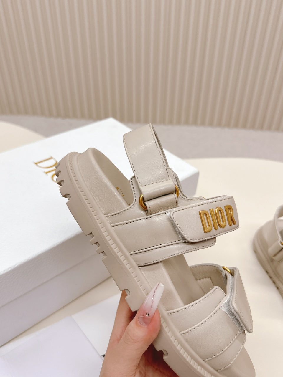 DIOR BACK-STRAP SANDALS 25S IN LIGHT BEIGE CALFSKIN WITH GOLD HARDWARE