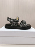 DIOR BACK-STRAP SANDALS 25S IN BLACK FABRIC AND CALFSKIN WITH GOLD HARDWARE