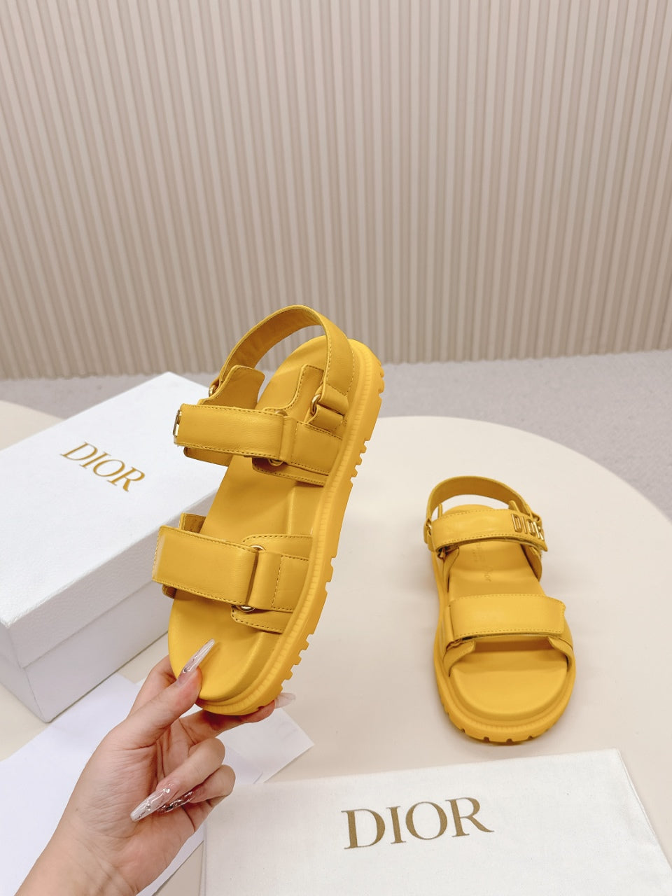 DIOR BACK-STRAP SANDALS 25S IN YELLOW CALFSKIN WITH GOLD HARDWARE