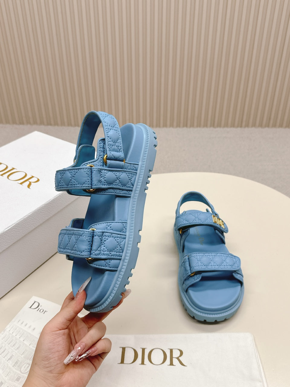 DIOR BACK-STRAP SANDALS 25S IN OCEAN BLUE CALFSKIN