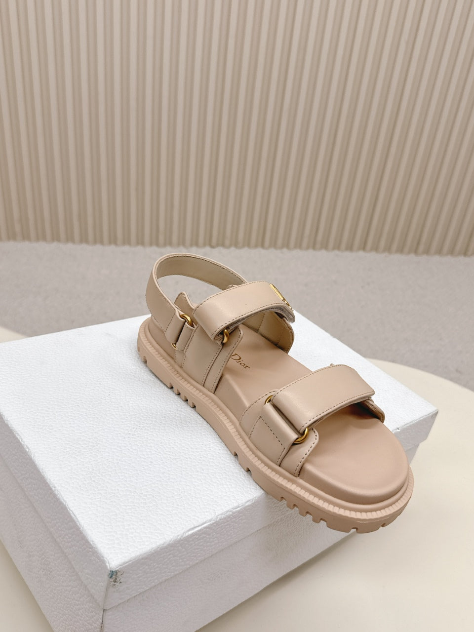 DIOR BACK-STRAP SANDALS 25S IN BEIGE CALFSKIN WITH GOLD HARDWARE