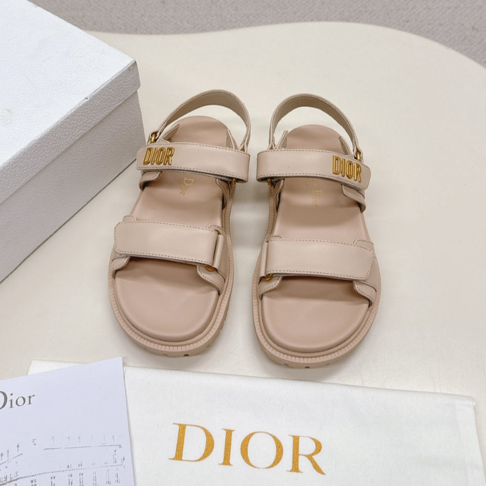 DIOR BACK-STRAP SANDALS 25S IN BEIGE CALFSKIN WITH GOLD HARDWARE