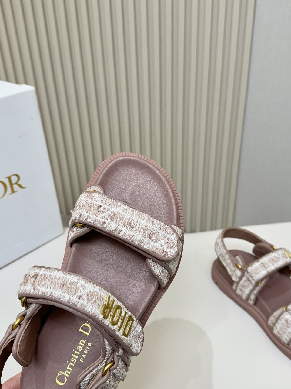 DIOR BACK-STRAP SANDALS 25S IN DEEP MAUVE BROWN TWEED AND CALFSKIN