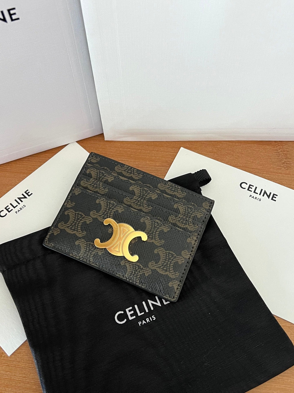 CELINE 25S CARD HOLDER WITH TRIOMPHE LOGO PRINT 11 IN BROWN TRIOPMHE CALFSKIN