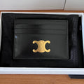 CELINE 25S CARD HOLDER TRIOMPHE LOGO 11 IN BLACK CALFSKIN GOLD HARDWARE