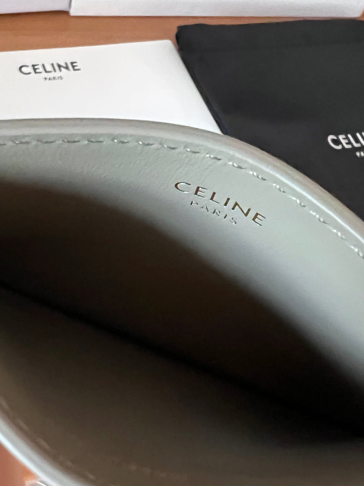 CELINE 25S CARD HOLDER WITH TRIOMPHE LOGO 11 IN GRAY CALFSKIN