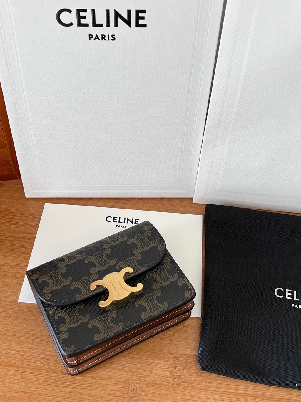 CELINE 25S BUSINESS CARD HOLDER 10 IN TRIOPMHE CANVAS AND CALFSKIN