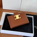 CELINE 25S TRIOMPHE TRIFOLD WALLET 11 IN BROWN CALFSKIN GOLD HARDWARE