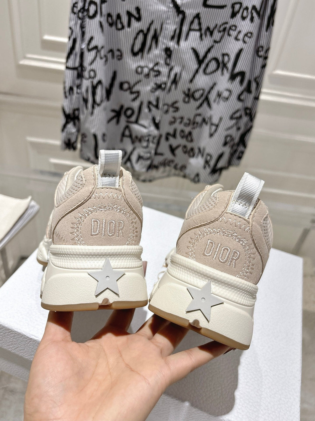 DIOR 25S CHRONO SNEAKER 45MM IN MESH WITH WHITE AND NUDE PINK CALFSKIN