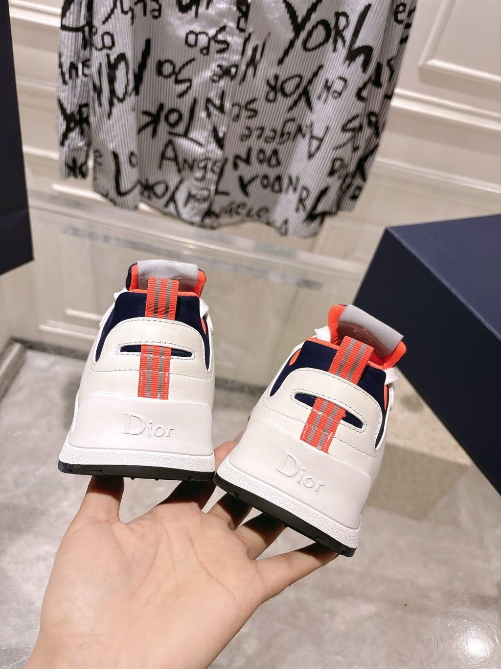 DIOR 25S MILE SERIES SNEAKERS 25MM IN WHITE BLUE CALFSKIN