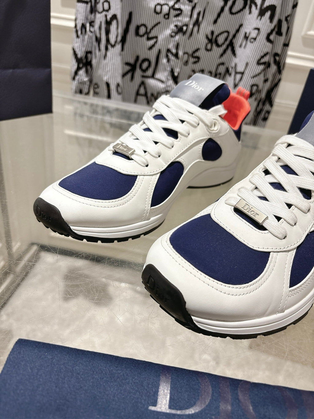 DIOR 25S MILE SERIES SNEAKERS 25MM IN WHITE BLUE CALFSKIN
