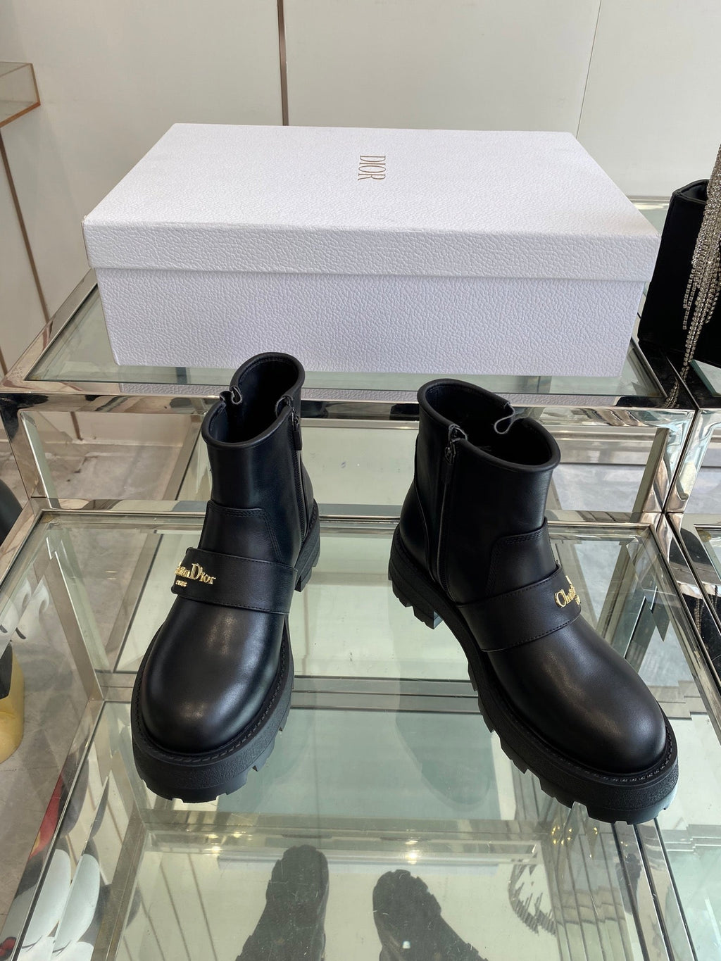 DIOR 25S D-QUEST ANKLE BOOT 35MM IN BLACK CALFSKIN