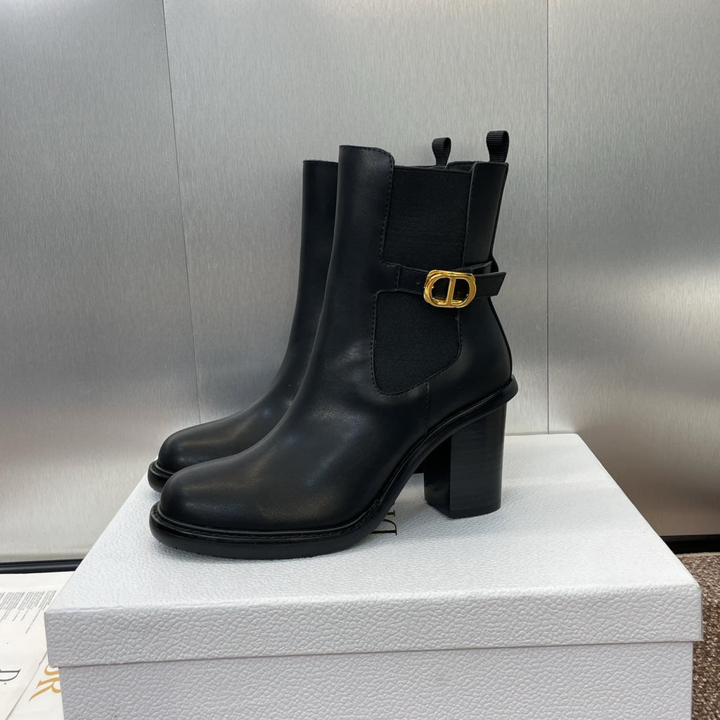 DIOR 25S MONTAIGNE MEDIUM BOOTS 70MM IN BLACK CALFSKIN