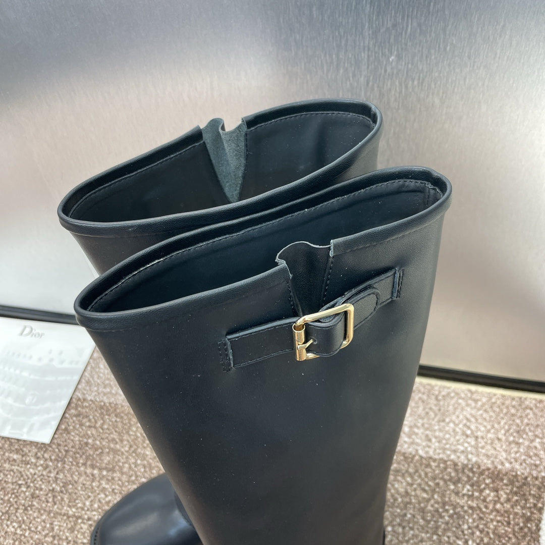DIOR 25S D-QUEST PUNK MEDIUM BOOTS 25MM IN BLACK CALFSKIN