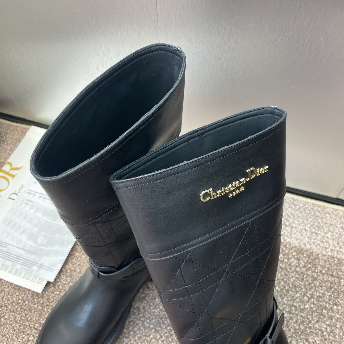DIOR 25S D-TOWN BOOT 45MM IN BLACK CALFSKIN WITH EMBROIDERED CANNAGE MOTIF