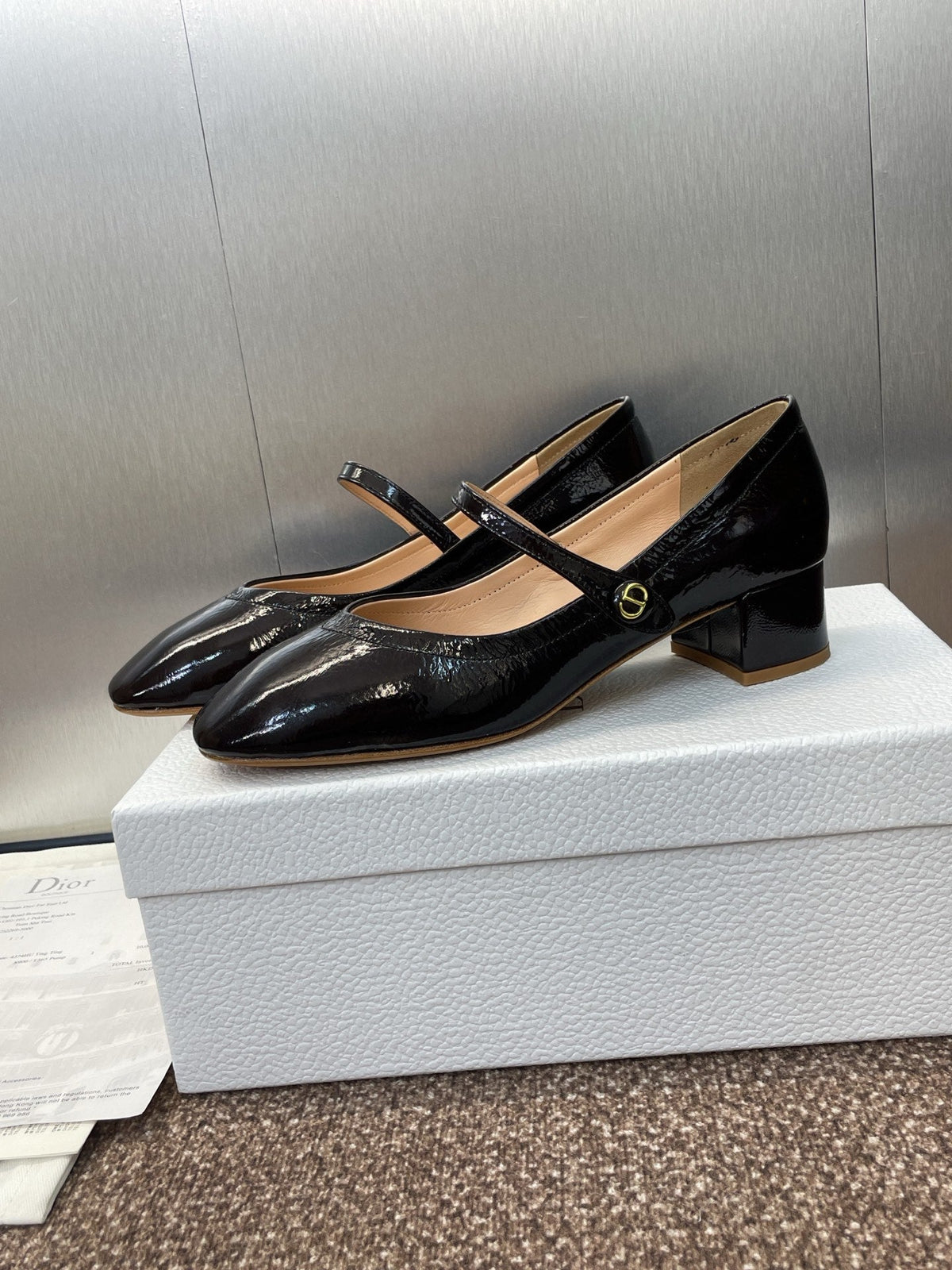 DIOR 25S ROUND-TOE MARY JANE BALLET FLATS IN DARK BROWN CALFSKIN
