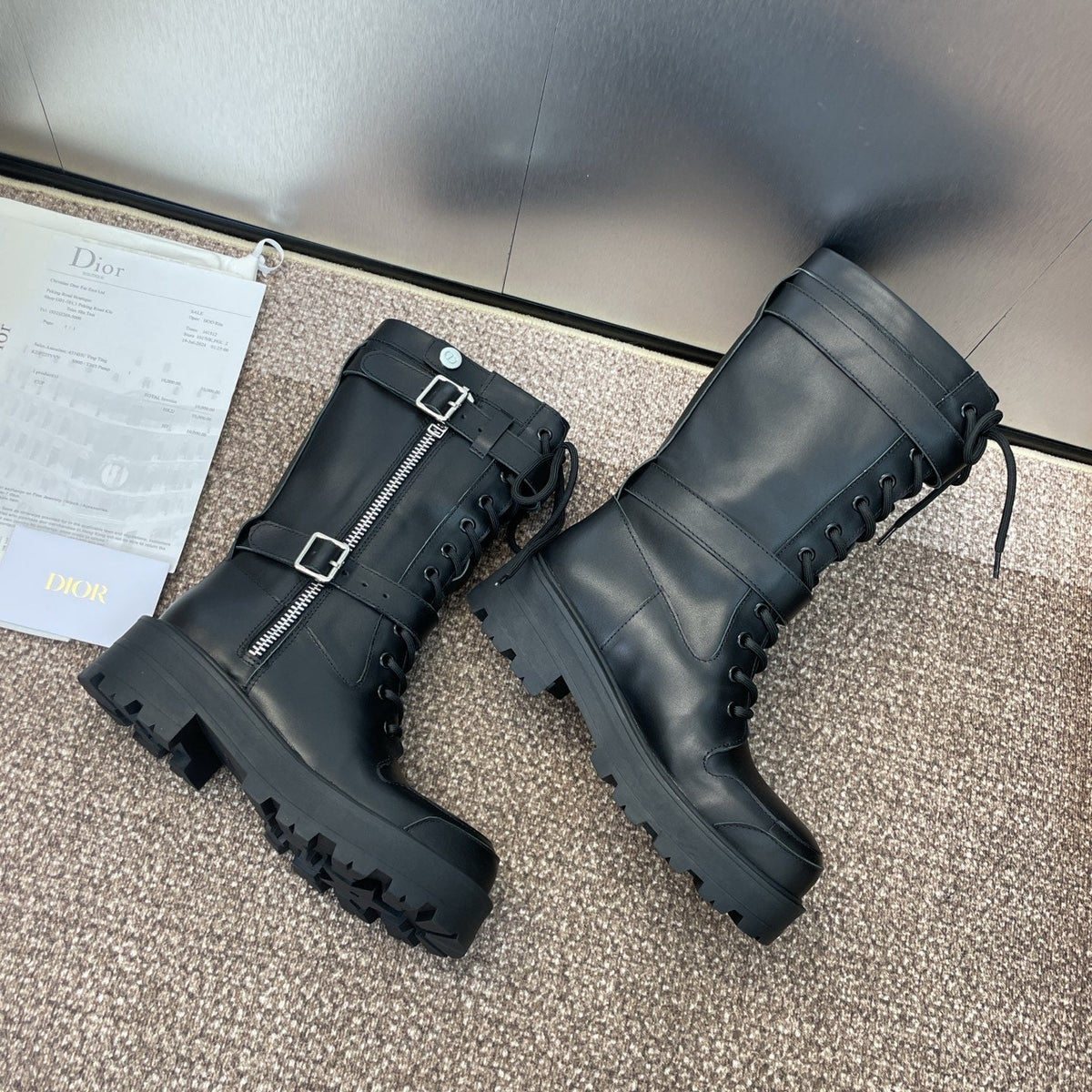 DIOR 25S D-MAJOR SERIES PUNK BOOTS 45MM IN BLACK CALFSKIN