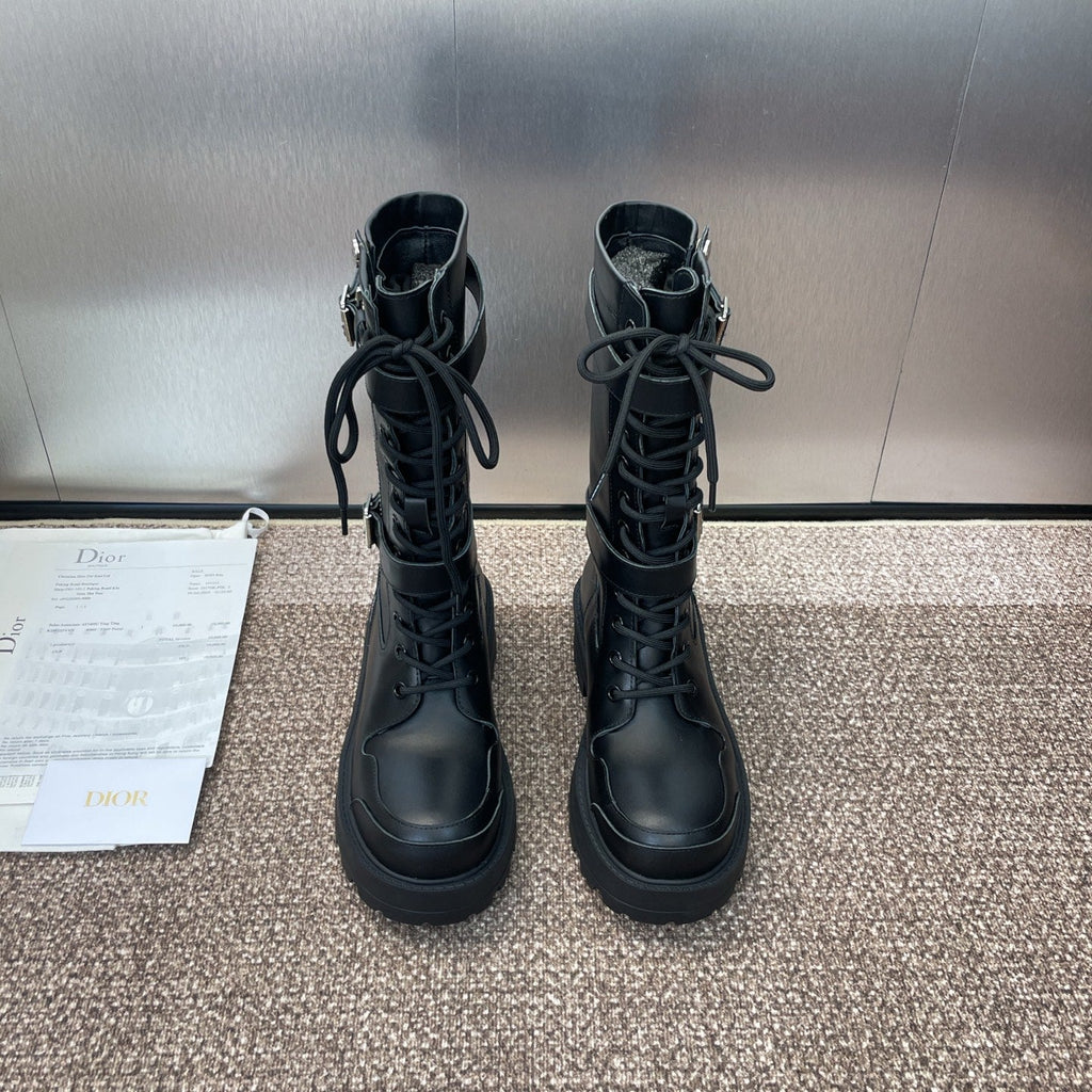 DIOR 25S D-MAJOR SERIES PUNK BOOTS 45MM IN BLACK CALFSKIN