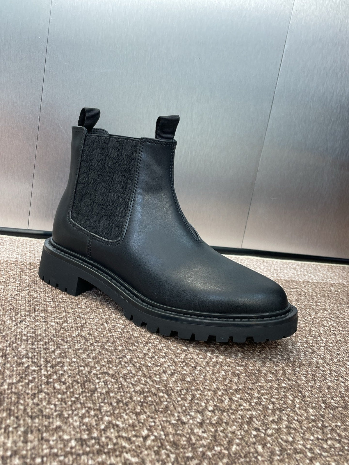 DIOR 25S D-QUEST CHELSEA ANKLE BOOTS 25MM IN BLACK CALFSKIN AND CANVAS
