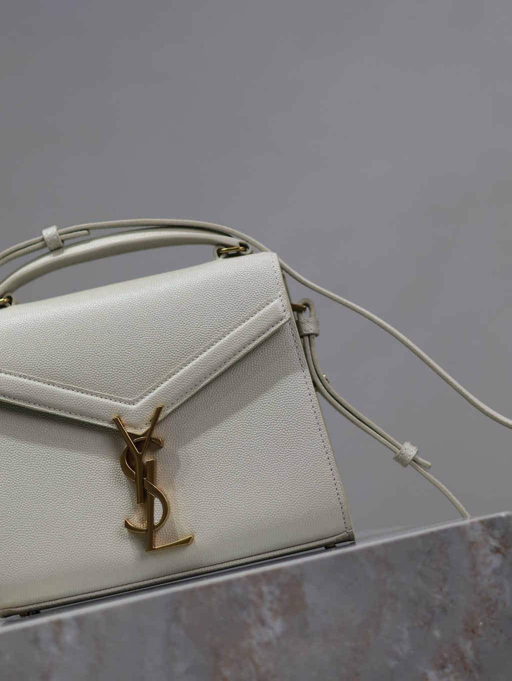 CASSANDRA MINI TOP HANDLE BAG 20 IN WHITE CALFSKIN GOLD HARDWARE