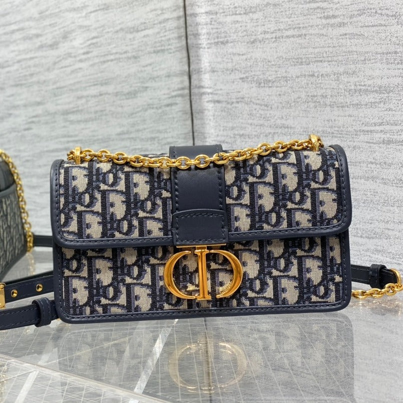 DIOR 30 MONTAIGNE 21.5CM BLUE OBLIQUE EMBROIDERY