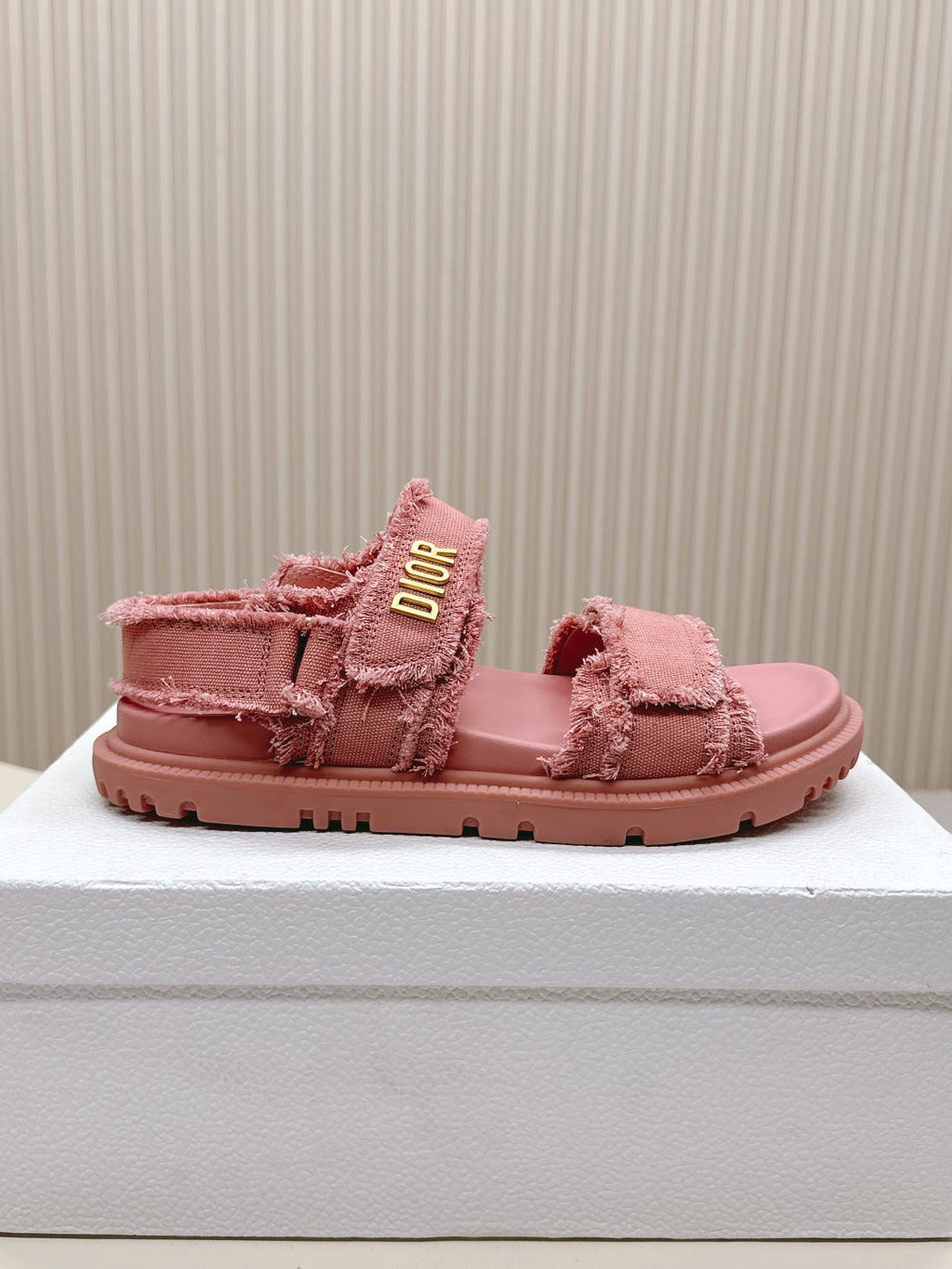 DIOR BACK-STRAP SANDALS 25S IN PEACHY PINK DENIM AND CALFSKIN WITH GOLD HARDWARE